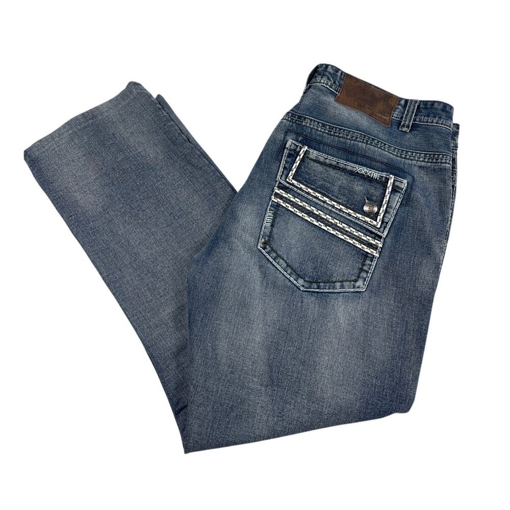 Blue Cult Jeans Mens 40X29 Blue Medium Wash Faded Rigid Denim Straight 5 Pocket